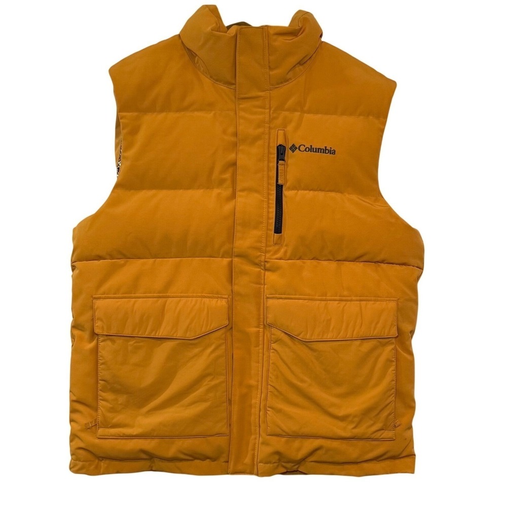 Columbia Omni-Heat Infinity Puffer Vest Mens Large Ochre Yellow Insulated Zip